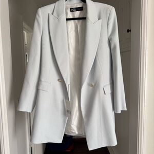 Zara Women's Soft Blue Textured Blazer